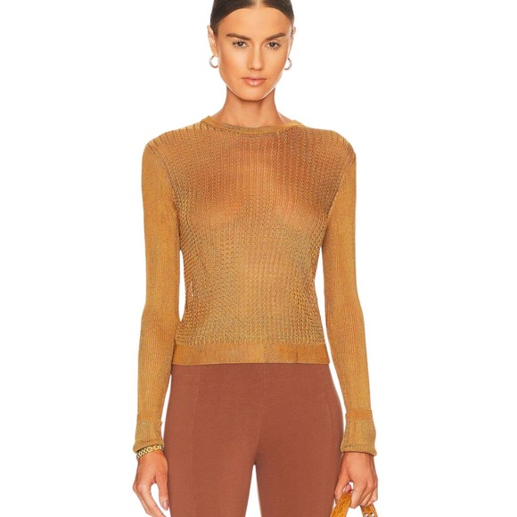 Free People Sweaters - NWT Free People H2O Crew Pullover Tiger Eye Brown Open Knit Top Size Small